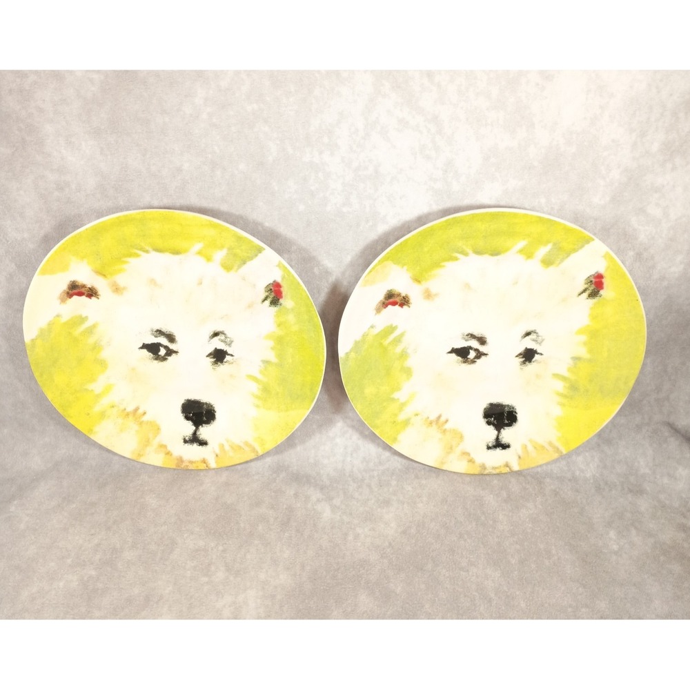 Anthropologie 8" Furry Friends Carole Akins Chipper the Dog‎ Plate Set of 2